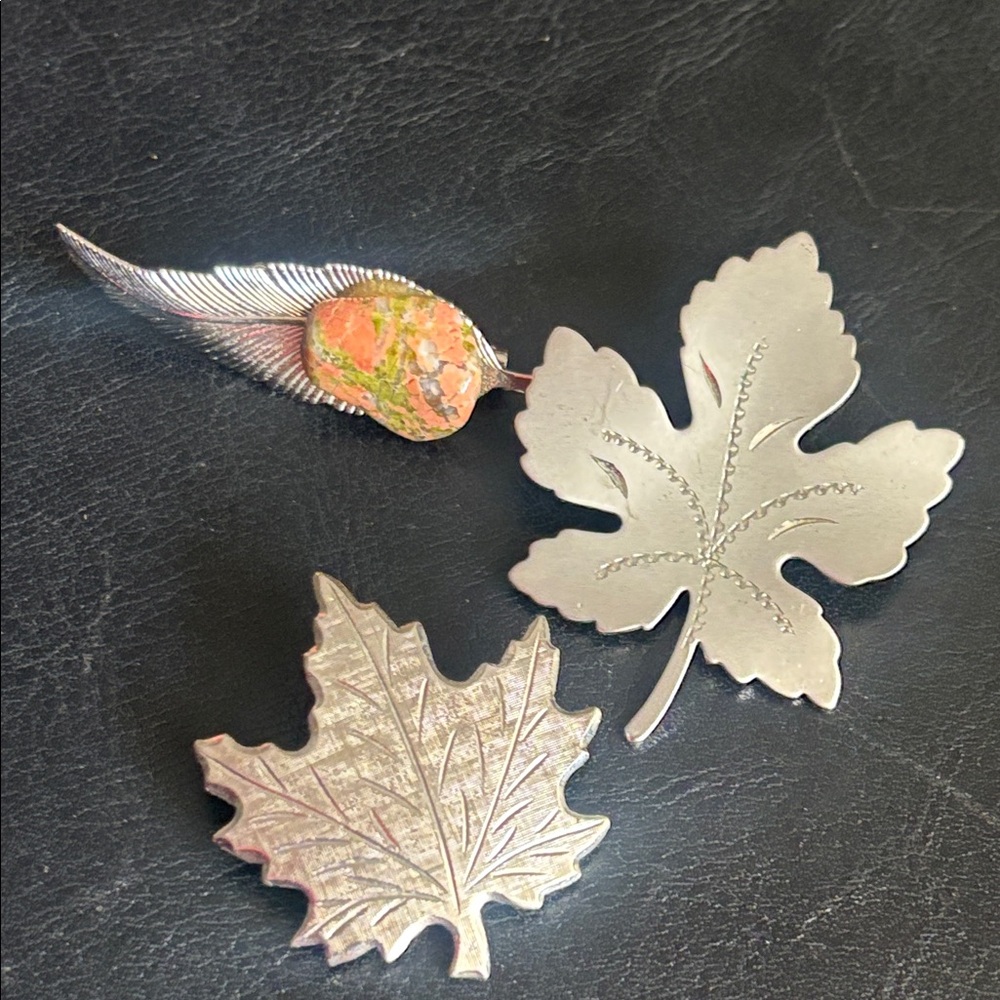 Vintage Silver Leaf Brooch Set of 3
